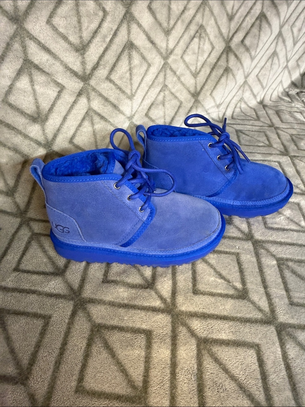 UGG Kids Electric Blue Suede Lace-Up Ankle Boots